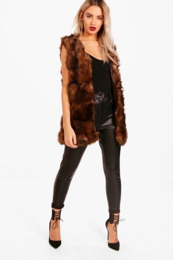 boohoo Una Boutique Faux Fur Gilet | fluffy brown gilets | sleeveless winter jackets - flipped