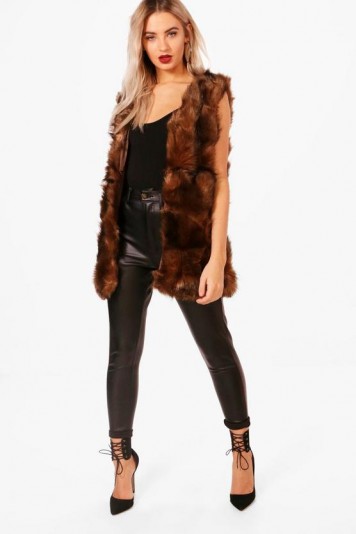 boohoo Una Boutique Faux Fur Gilet | fluffy brown gilets | sleeveless winter jackets