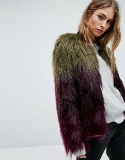 Unreal Fur Liquid Fudge Jacket / olive-green/plum ombre jackets / luxe style outerwear - flipped