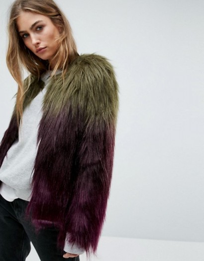 Unreal Fur Liquid Fudge Jacket / olive-green/plum ombre jackets / luxe style outerwear