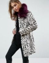 Unreal Fur Urban Jungle Coat / animal print coats / purple collar