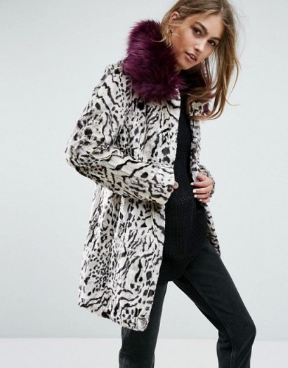 Unreal Fur Urban Jungle Coat / animal print coats / purple collar - flipped
