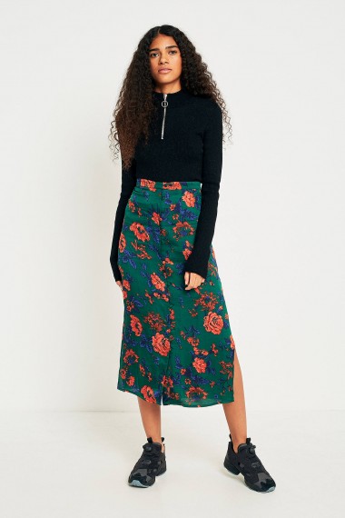 UO Green Floral Button-Down Midi Skirt / Urban Outfitters skirts