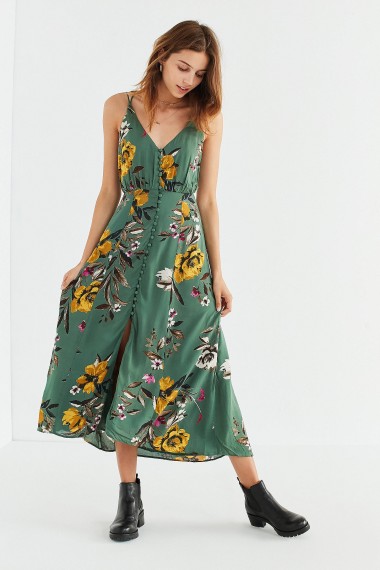 UO Lady Lava Green Floral Covered Button-Down Midi Dress / Urban Outfitters fashion