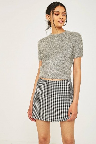Urban Outfitters Firework Cropped Fuzzy Jumper ~ short sleeved silver jumpers ~ soft jumpers - flipped