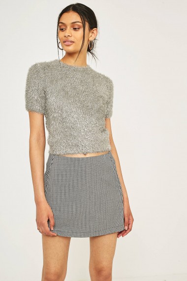 Urban Outfitters Firework Cropped Fuzzy Jumper ~ short sleeved silver jumpers ~ soft jumpers