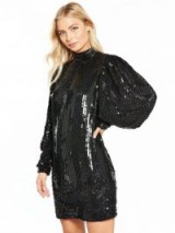 V by Very Volume Sleeve Embellished Dress – black sequin party dresses