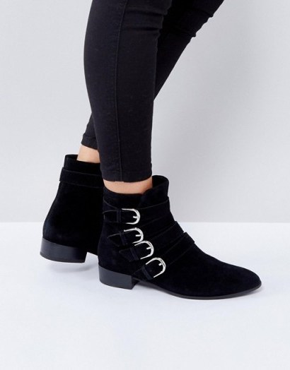 Vagabond Gigi Black Suede Ankle Boots ~ black buckle boots - flipped