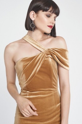 Lavish Alice Velvet Asymmetric Midi Dress in Gold / luxe gold dresses / asymmetric party fashion - flipped
