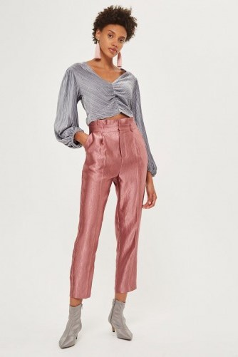 Topshop Velvet Crinkle Ruched Blouse / grey luxe style blouses - flipped