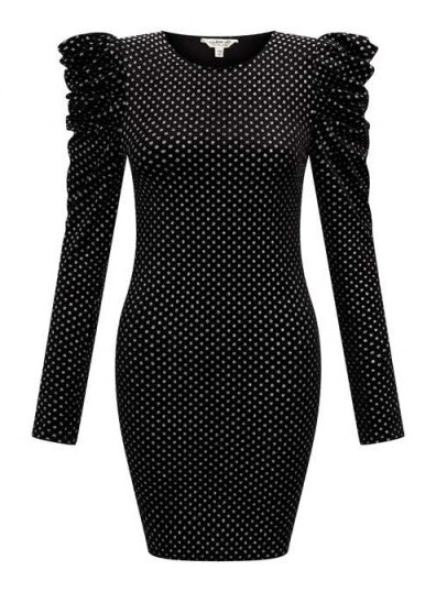 MISS SELFRIDGE Velvet Glitter Spotted Bodycon Dress / black vintage style dresses - flipped