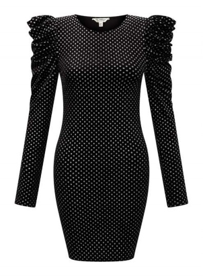 MISS SELFRIDGE Velvet Glitter Spotted Bodycon Dress / black vintage style dresses