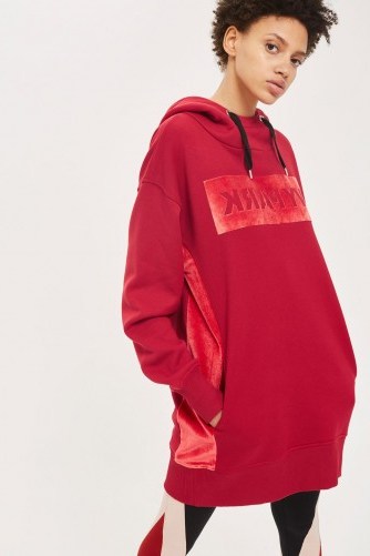 Ivy Park Velvet Trim Hooded Dress / red logo print hoody dresses - flipped