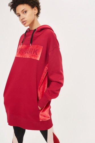 Ivy Park Velvet Trim Hooded Dress / red logo print hoody dresses