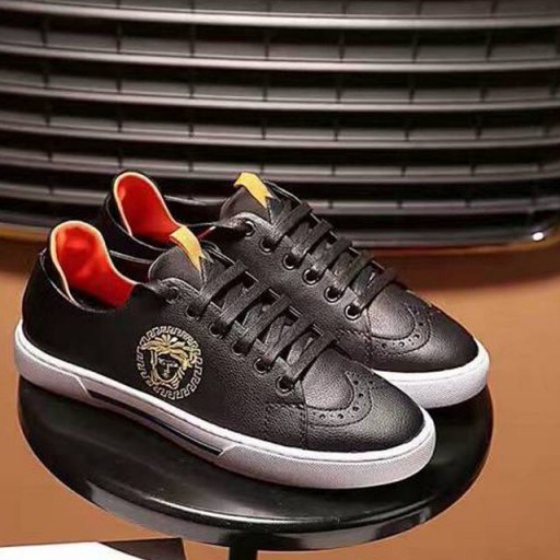 $128.00 Versace Leather Lace-Up Sneakers - flipped