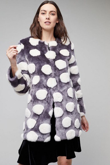 Anthropologie Vida Faux Fur Coat | grey and white fluffy coats - flipped