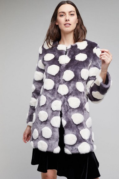 Anthropologie Vida Faux Fur Coat | grey and white fluffy coats