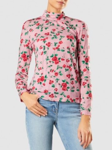 VIVETTA‎ Midrand Jersey Floral Long Sleeve Top | pink high roll neck tops - flipped