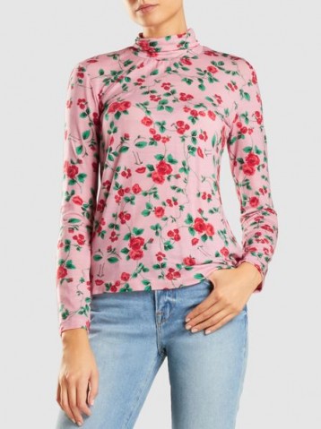 VIVETTA‎ Midrand Jersey Floral Long Sleeve Top | pink high roll neck tops