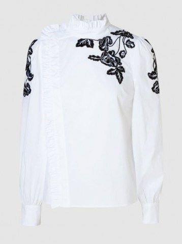 VIVETTA‎ Yokoama Embroidered Shirt ~ white ruffle neck shirts - flipped