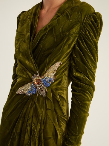GUCCI V-neck embellished green velvet gown