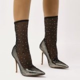 PUBLIC DESIRE VOGUE DIAMANTE FISHNET POINTED COURT STILETTOS IN GOLD | sheer sock stiletto heels | bling courts