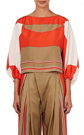 WARM GP Silk Bateau-Neck Top ~ tan, orange and white tops ~ wide sleeves - flipped