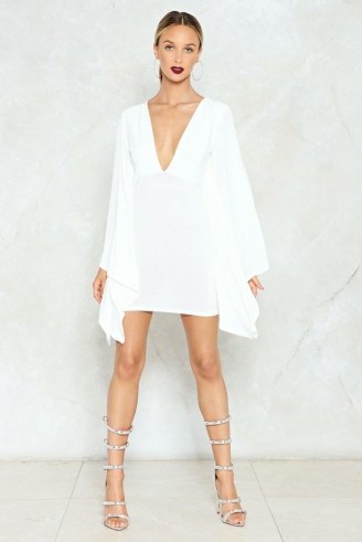 Nasty Gal Watch the Throne Mini Dress ~ white wide sleeved party dresses ~ plunging going out fashion - flipped