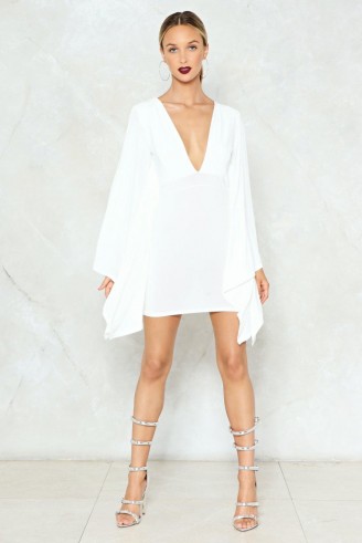 Nasty Gal Watch the Throne Mini Dress ~ white wide sleeved party dresses ~ plunging going out fashion