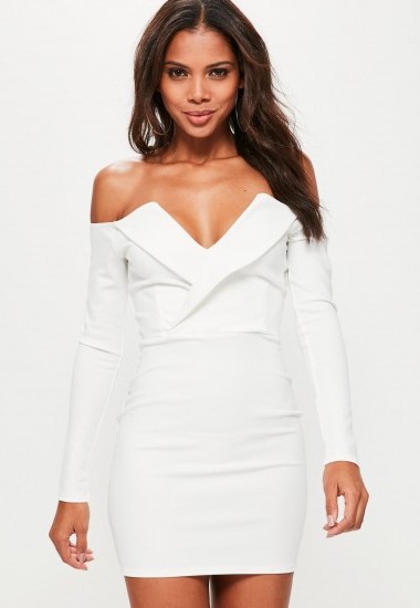Missguided white bardot foldover wrap dress #dresses #evening #mini - flipped