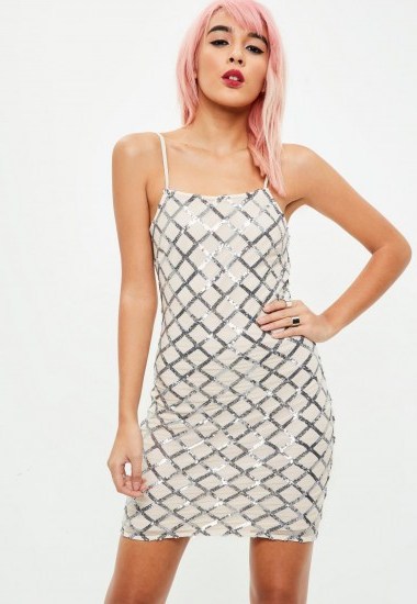 missguided white sequin bodycon cami dress ~ going out slip dresses ~ strappy ~ sequins - flipped