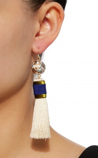 Mimilore White Tassel With Olive And Navy Earrings - flipped
