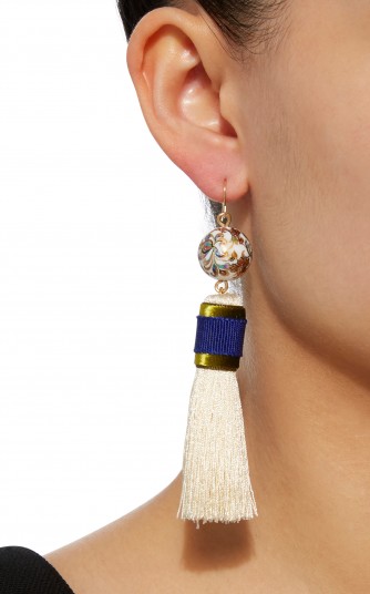 Mimilore White Tassel With Olive And Navy Earrings