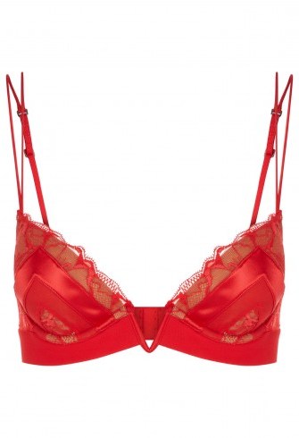 LA PERLA WISTERIA Red triangle V bra in Leavers lace – luxurious silk satin bras – luxury lingerie - flipped