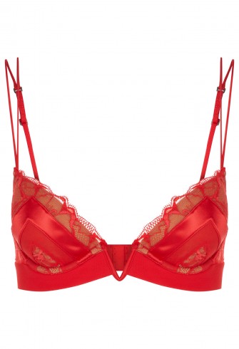 LA PERLA WISTERIA Red triangle V bra in Leavers lace – luxurious silk satin bras – luxury lingerie