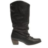 red or dead black darlene boots / black leather calf-length western boots / slouchy cowboy boot