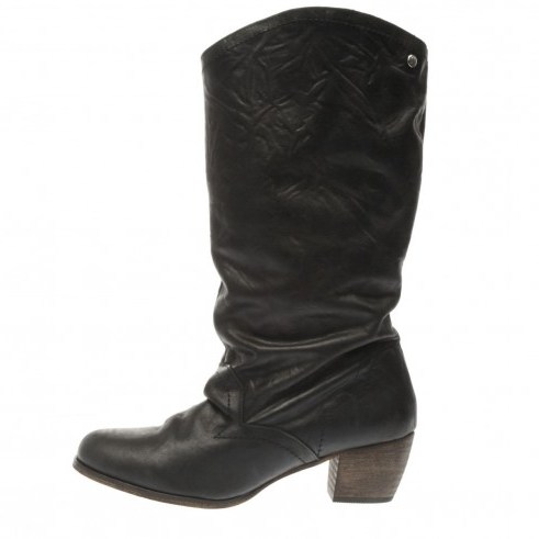 red or dead black darlene boots / black leather calf-length western boots / slouchy cowboy boot - flipped