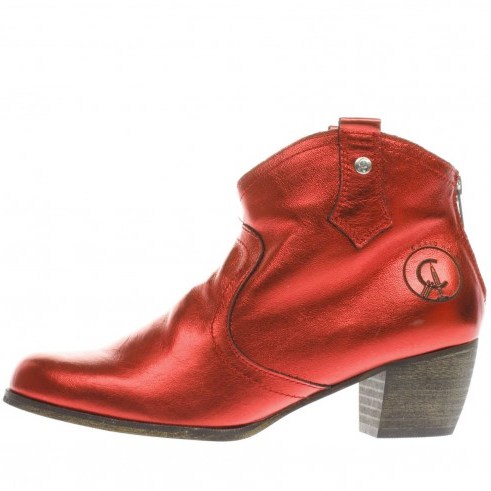 red or dead red mountain metallic boots ~ leather western boots ~ shiny cowboy ankle boot - flipped