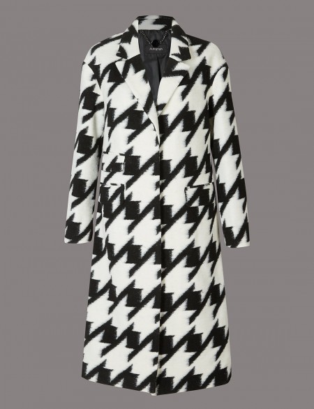 AUTOGRAPH Wool Blend Dogtooth Print Coat ~ large houndstooth printed coats ~ chic outerwear ~ M&S/Marks and Spencer