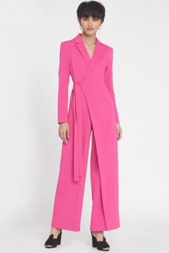 Lavish Alice Wrap Over Tailored Jumpsuit in Fuchsia Pink / luxe jumpsuits - flipped