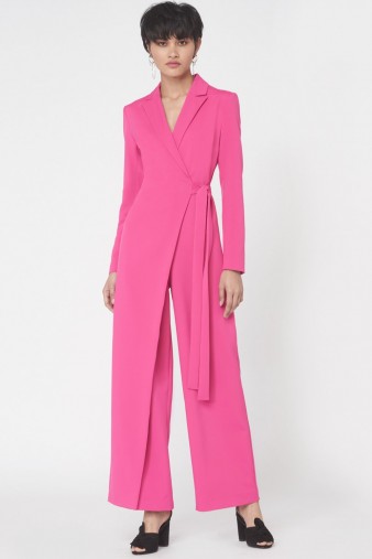 Lavish Alice Wrap Over Tailored Jumpsuit in Fuchsia Pink / luxe jumpsuits