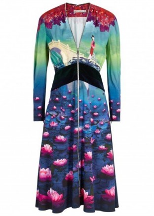 MARY KATRANTZOU X Disney Lilly Mulan-print dress ~ designer printed dresses