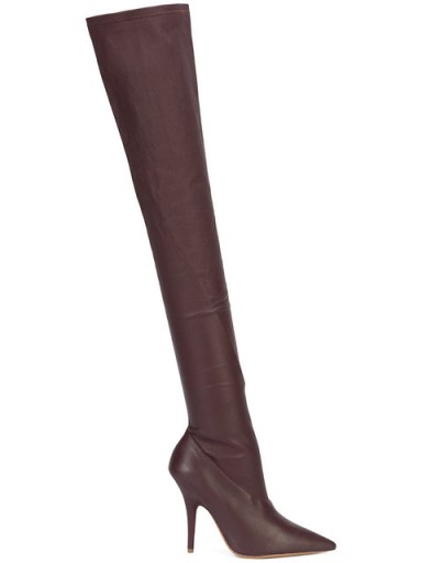 YEEZY thigh high boots / pointed toe oxblood red leather boot