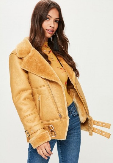 Missguided yellow ultimate aviator jacket | mustard fur lined jackets - flipped