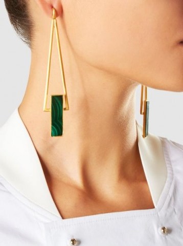ZEUS+DIONE‎ Petra Gold Plated Malachite Earrings ~ green stone statement jewellery - flipped