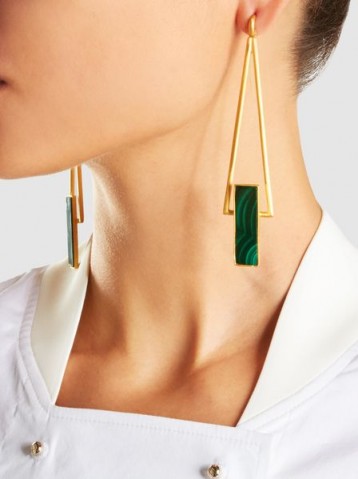 ZEUS+DIONE‎ Petra Gold Plated Malachite Earrings ~ green stone statement jewellery