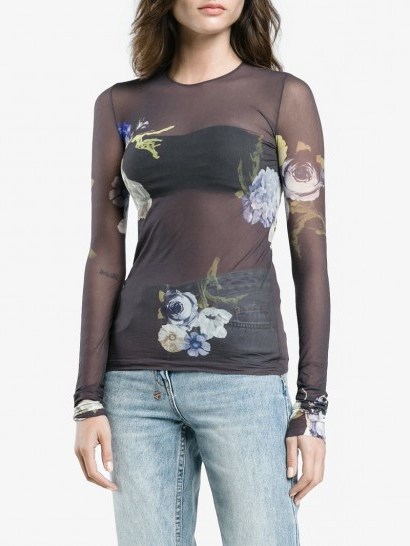 Acne Studios Niala Floral Printed Sheer Top / sheer crew neck tops - flipped