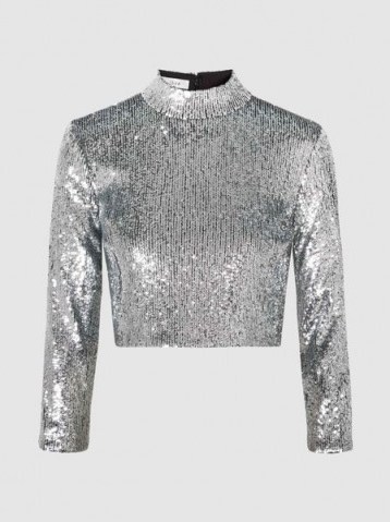 Keegan Cropped Sequin Top ~ metallic silver high neck tops ~ evening luxe - flipped