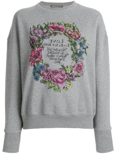ALEXANDER MCQUEEN Love wreath print sweatshirt / grey slogan sweatshirts - flipped