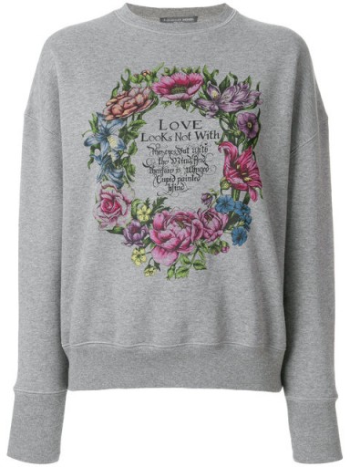 ALEXANDER MCQUEEN Love wreath print sweatshirt / grey slogan sweatshirts